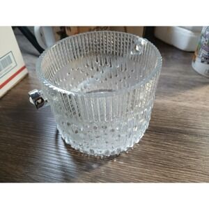 Vintage 5" Glass Ice Bucket w/ Metal Handle & Teardrop Texture - Teleflora?